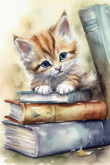 Whimsical watercolor playful baby  kitten generative AI art