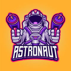 Astronaut shooting with weapon mascot esports logo