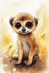 Whimsical watercolor playful baby meerkat generative AI art