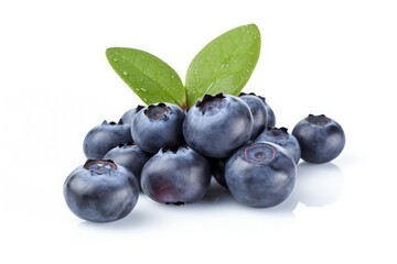 a pile of blueberries with leaves on top, generative AI