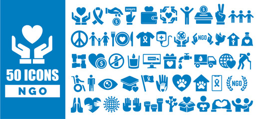 50 NGO icon collection in flat design style