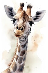 Whimsical watercolor playful baby  giraffe generative AI art - obrazy, fototapety, plakaty