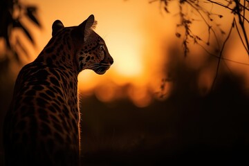 Naklejka premium wild animal silhouette at sunset, generative ai