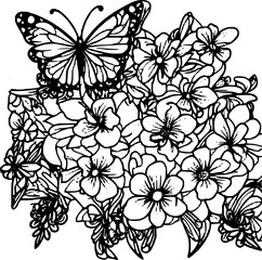 Wild Flowers and Flying Butterflies: A Collection of Floral Art Drawings for Stress-Relieving Coloring Activities and Adult Coloring page