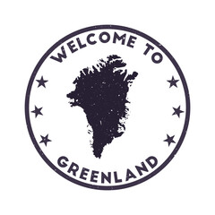 Welcome to Greenland stamp. Grunge country round stamp with texture in Royal Decree color theme. Vintage style geometric Greenland seal. Trendy vector illustration.