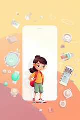 Girl is using Mobile phone for high technology banner, poster, Generative AI