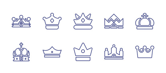 Crowns line icon set. Editable stroke. Vector illustration. Containing crown, royalty crown.