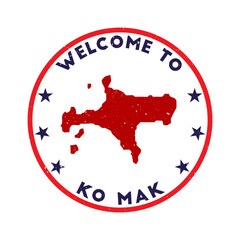 Welcome to Ko Mak stamp. Grunge island round stamp with texture in Azulado color theme. Vintage style geometric Ko Mak seal. Artistic vector illustration.