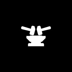 hammer icon isolated on black background. Metal forging. 