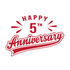 Happy 5th Anniversary. 5 years anniversary design template. Vector and illustration.

