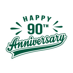 Happy 90th Anniversary. 90 years anniversary design template. Vector and illustration.
