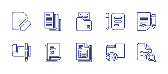 Documentation line icon set. Editable stroke. Vector illustration. Containing file, document, check, data table, folder.