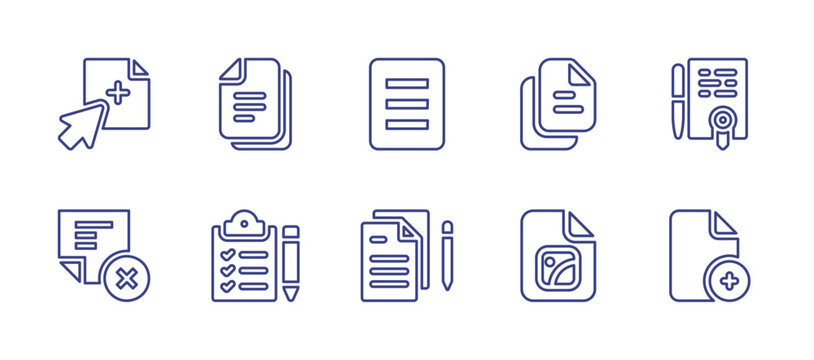 Documentation line icon set. Editable stroke. Vector illustration. Containing new document, file, document, files, cancel, clipboard, notes, picture.