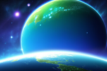 Abstract space wallpaper. Planet and stars. Digital art, Fantasy art, Generative AI