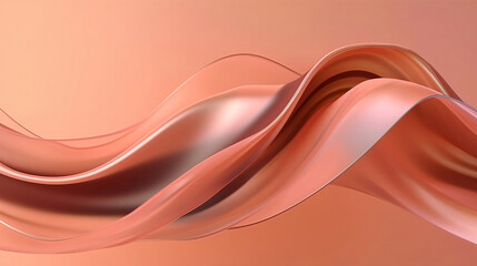 Abstract 3D transparent fluid twisted wavy glass morphism. peach color background.