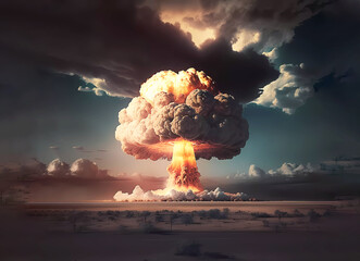 Nuclear explosion. Copy space. Generative AI