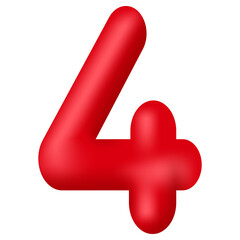 Red 3d number four isolated on transparent background. Decorative elements for banner, birthday or anniversary party. PNG