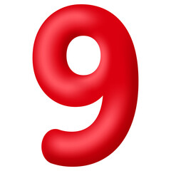 Red 3d number nine isolated on transparent background. Decorative elements for banner, birthday or anniversary party. PNG