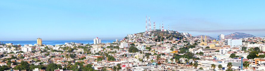 Mazatlan, Mexico. Panoramic City View of Old Town District.  View from Industrial dock, port ,harbor.
