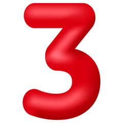 Red 3d number three isolated on transparent background. Decorative elements for banner, birthday or anniversary party. PNG