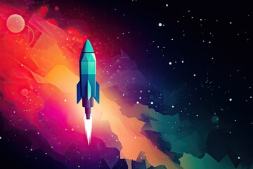 Fototapeta na wymiar Rocket taking off illustration, startup and ideas concept, background. Generative AI