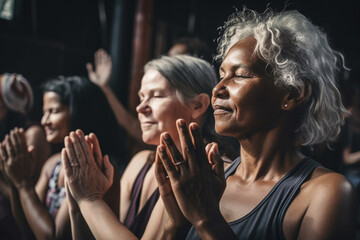 Group of women of different ages doing fitness.  generative AI