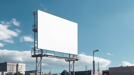 Cityscape Blank White Billboard Mockup with Blue Sky Background: Ideal for Eye-catching Advertising Campaigns, AI generated.