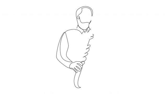 Animated self drawing of one continuous line draw abstract saxophonist performing to play saxophone on music concert. Musician artist performance concept. Full length single line animation.