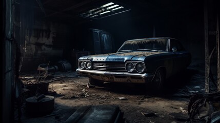 old car on the garage