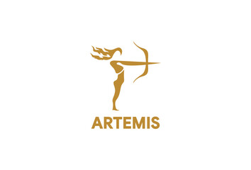 Fototapeta na wymiar Artemis logo design archery illustration logo vector 