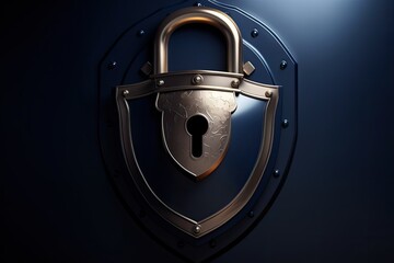 Shield-shaped padlock illustration, privacy concept. Generative AI