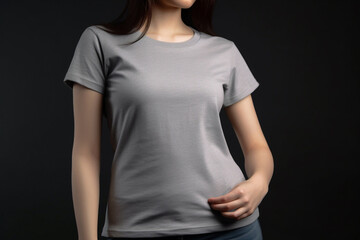 Generative AI. Grey T-Shirt Mockup on Female Model