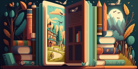 World Book Day, reading concept. Generative AI