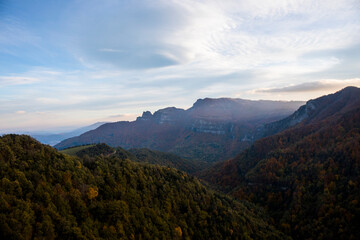 Autumn sunset in Puigsacalm peak, La Garrotxa, Spain