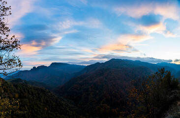 Autumn sunset in Puigsacalm peak, La Garrotxa, Spain