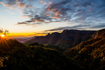 Autumn sunrise in Puigsacalm peak, La Garrotxa, Spain