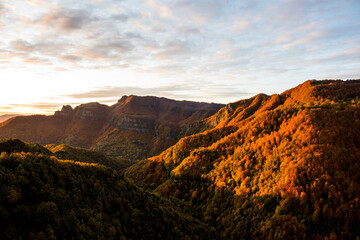 Autumn sunrise in Puigsacalm peak, La Garrotxa, Spain