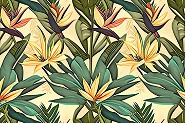 Beach cheerful seamless pattern wallpaper of tropical tree (Ai generated)