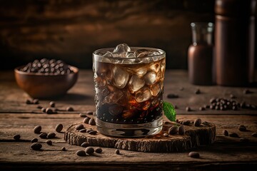 Black Russian Cocktail with Vodka and Coffee - Stock Photo (Ai generated)