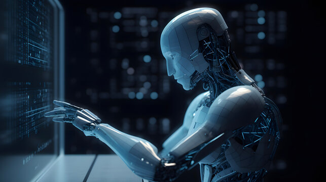 Robot analysing data, generative ai