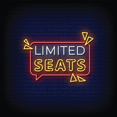 Neon Sign limited seats with brick wall background vector