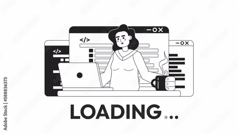 Poster animated bw writing code loader. work life balance. flash message 4k video footage. monochrome isola