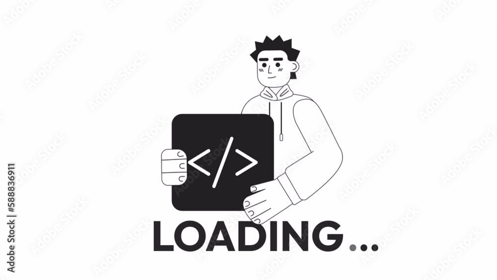 Fototapete animated bw computer coder loader. programmer, dev. flash message 4k video footage. monochrome isola