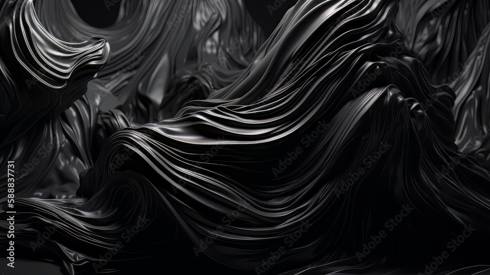 Poster An abstract black background with wavy lines and curves in the center of the image, with a black background with a black background and a white background. Generative ai