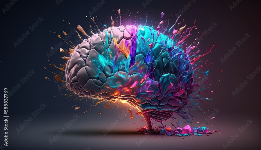 Poster Abstract colorful brain, idea concept. Generative ai