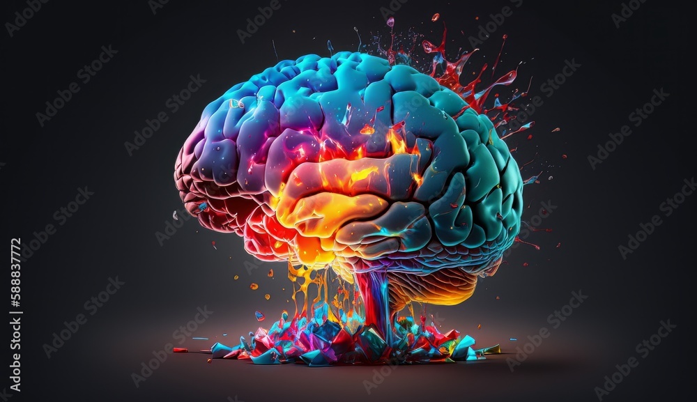 Poster abstract colorful brain, idea concept. generative ai