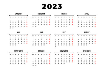 Calendar template 2023 set. English square calendar vector. calendar vector design 2023