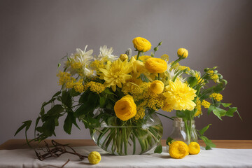 Arranjo de flores de primavera amarela, texto em inglês, melhor mãe do mundo