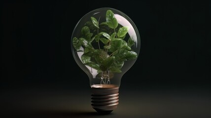 A plant growing inside a lightbulb Renewable energy. Climate change. Generative ai