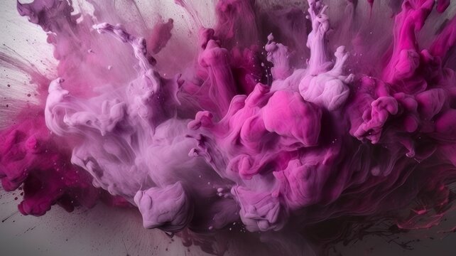 A group of pink and purple smokes on a black background. Generative ai